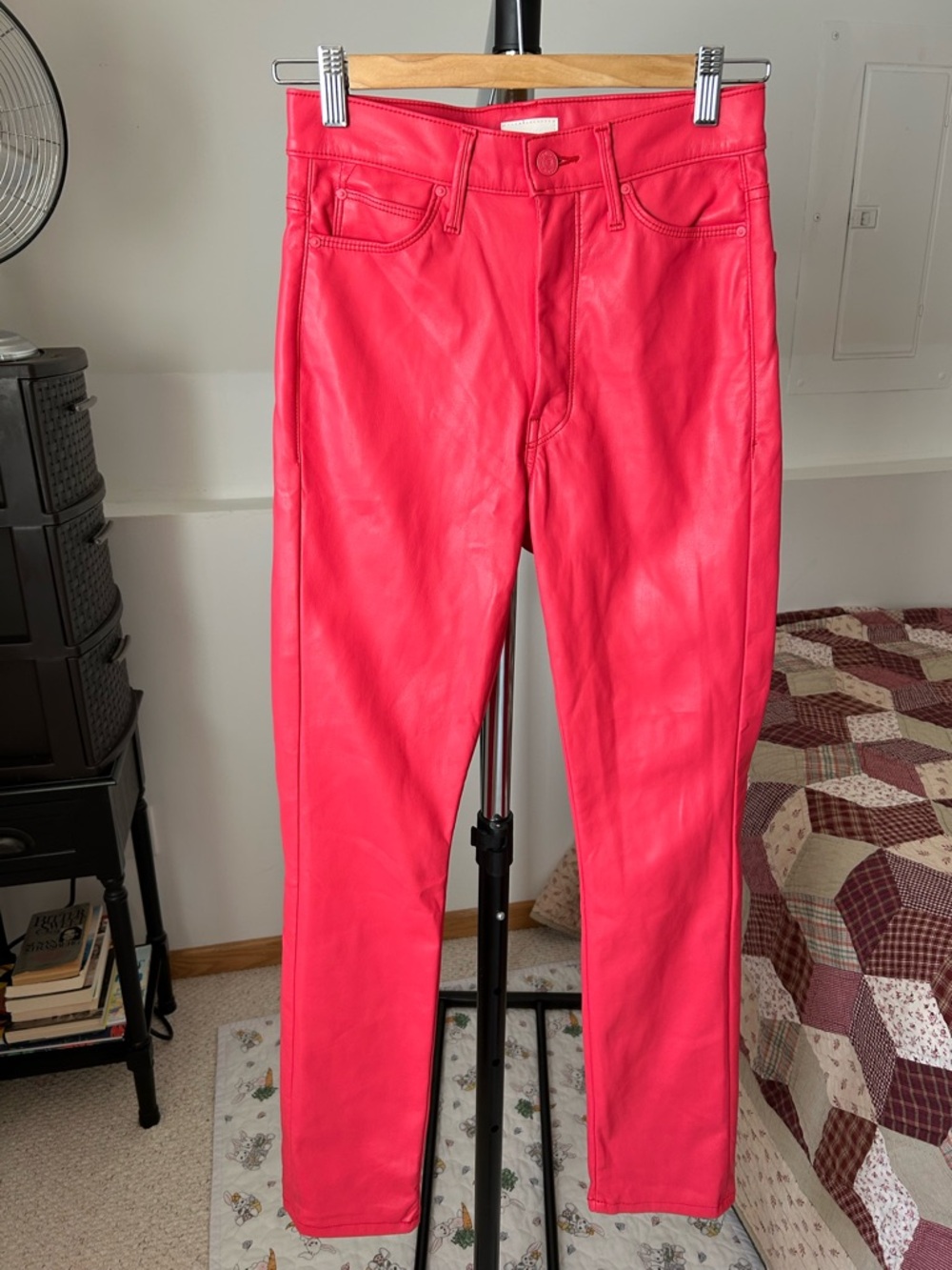 Mother The Dazzler Skimp Slim Straight Leg Leather Pants Pink 27